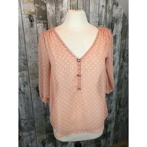 EVERLY WOMEN'S PEACH SHEER BLOUSE WITH WHITE POLKA